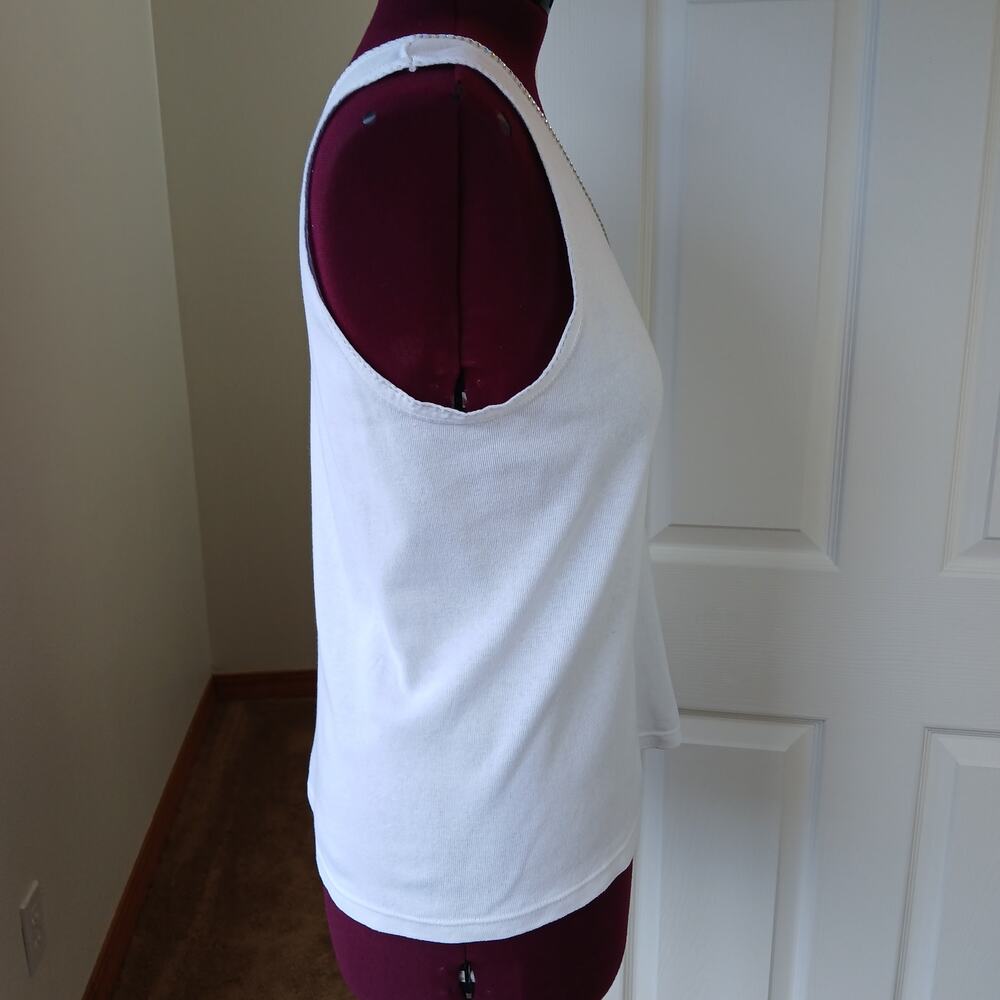 Kleids Classic White Tank Top OS Large rhinestone scoop neck seamless cotton vtg - Picture 4 of 11